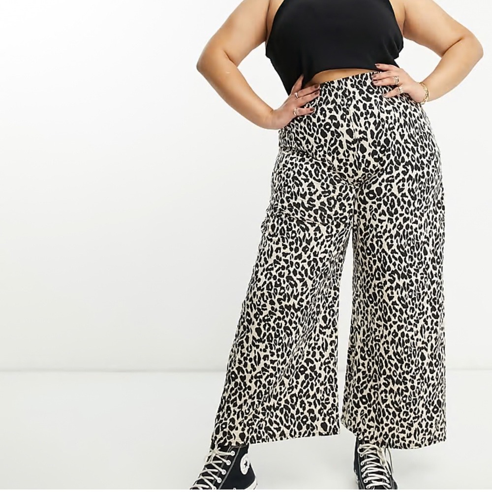 ASOS Design Curve Leopard Animal Print Pleated‎ Wide Leg Trousers US 12